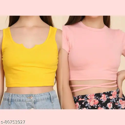 Trendy Yellow & Pink Stylish Top T-shirt for Women