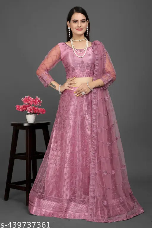 "Elegant Pink Net Lehenga Choli by LIKCEK - Semi-Stitched Blouse with Extra Inner and Dupatta, Ideal for Weddings, Festivals, and Parties"