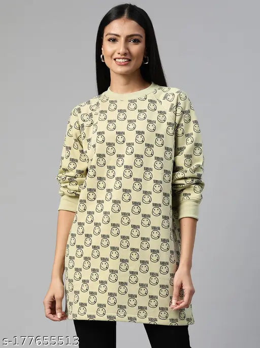 Laabha Women Lime Green Printed Sweatshirt