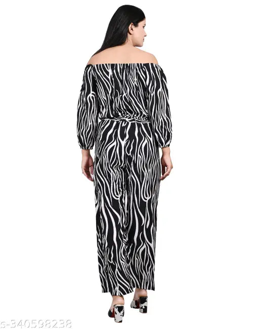 B&C Women /Girls Animal print Elastic Off solder Long Jumpsuit