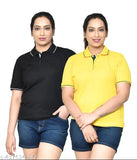 RAPL Women's Casual Regular Fit Pure Cotton Solid Polo T-shirts Combo with Collar Neck and Half Sleeves- Black & Yellow