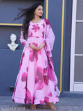 Pink Gown With Dupatta Set