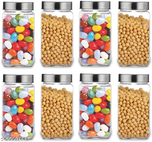 CROCO JAR Piramal Glass Cubical Square Transparent Glass Jars & Containers for Kitchen Pantry, Snacks, Masala, Jams, Pickles, Cookies, Dry Fruits, Coffee Beans Storage with Lid, 1 Ltr, Set of 6