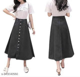 Washed Black Buttoned A-Line Maxi Denim Woman Skirt