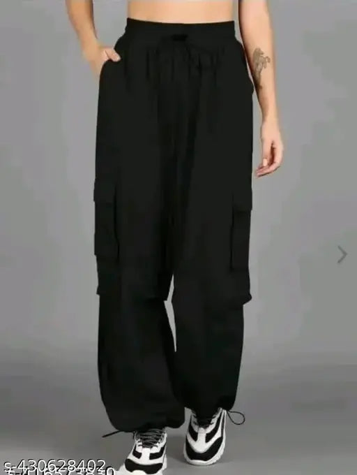 Parachute Pants For Women | Hippie Streetwear Cargo Pants for Women | | Oversize Pockets Cargo | | Trousers Wide Pantalone Women Pants | (BLACK )