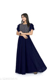 Bosaru women charming geometric Embellieshed Navi Blue Gown