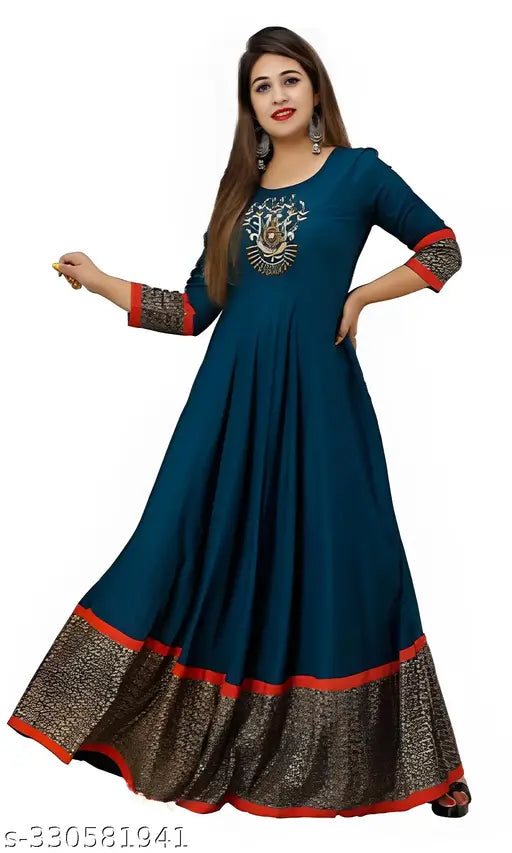 THE VAISHALI CREATION RAYON BEAUTIFUL EMBORIDERY BLUE GOWN IN RED BOTTOM JAL BORDAR STYLE