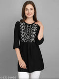 Black Embroidered Rayon Women Tops & Tunics