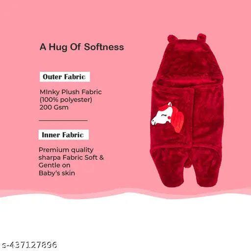 SIDLY PIDLY Soft Kids AC Blanket / Baby wrapss / Single Hooded Baby wraps Cum Sleeping Bag for Kids ( 66 X 66 CM ) Animal Print , lightweight, Maroon Unicorn ( Fur )