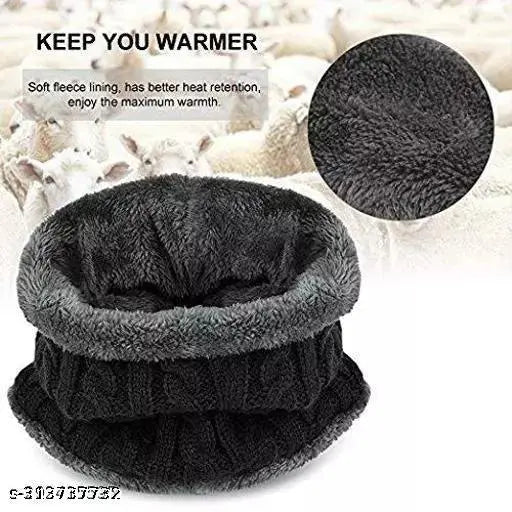 Women's Woolen Cap Inside Soft Warm Fur Knit Cap Winter Cap with neck cap (PACK OF 1)