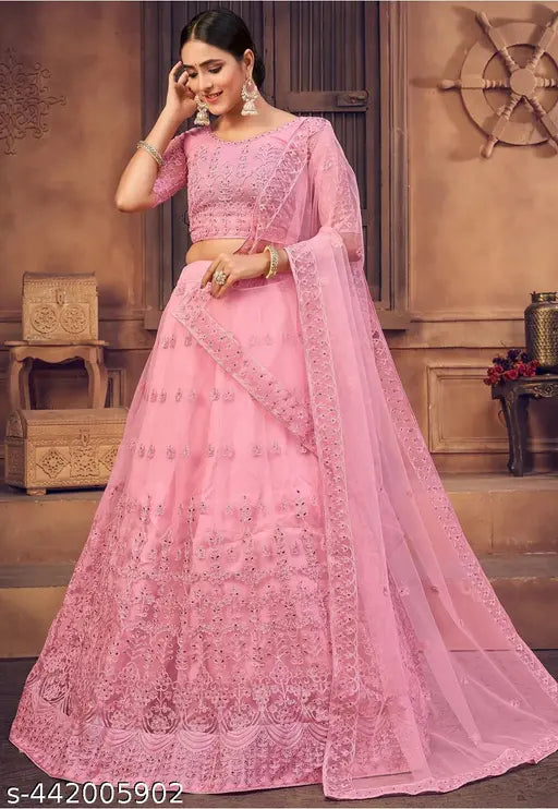 Designer Heavy covering Embroidery Ethnic Lehenga choli in Pink color for women