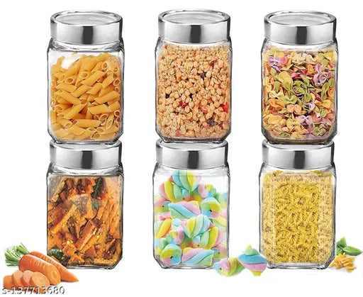 Square 600ml Transparent Glass Jars for Kitchen Pantry, Snacks, Masala, Honey, Pickles, Cookies, Dry Fruits, Coffee Beans Storage