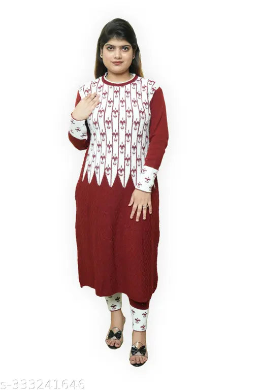 Women's Winter Wear Regular fit Party Wear Woolen A-Line Anarkali Kurti Legging Set With Side Pocket For Ladies With Latest Stylish Design