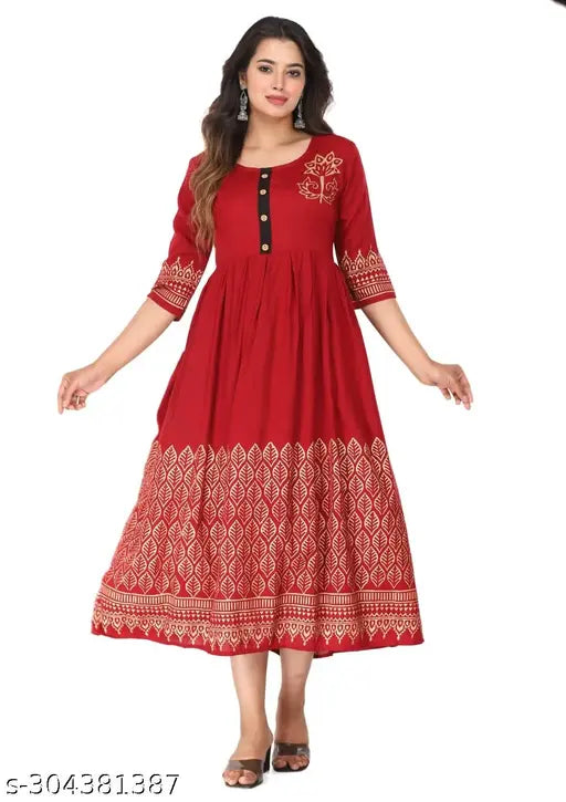 Women’s Rayon Maroon Anarkali Kurti