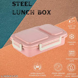 Leak Proof 2 Compartment Top Quality Lunch Tiffin Box Reusable Microwave Freezer Safe Stainless Steel Portion Snack, Food Containers for Adults & Kids. Lunch Tiffin Box with Chopsticks & Spoon / Random Colour