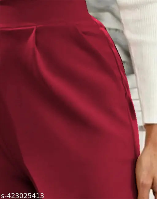 Casual Polyester Blend Narrow & 2 Side Pocket Mid Waist Maroon Trouser (42"inches)