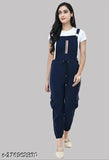 NK ENTERPRISES Pretty Comfy Stylish Latest Fashionable Women Navy Blue Jumpsuits Dress | Nk-3221_Printed_DUngaree_Navy