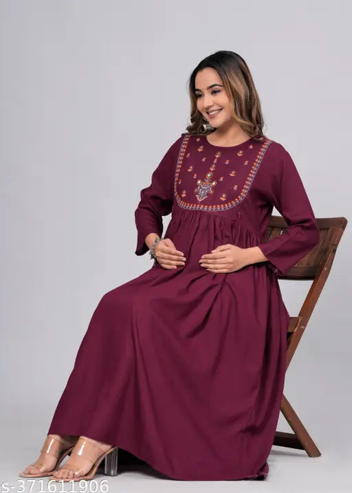 womens rayon Embroidery Maternity kurta, long kurta, festival kurta, rayon kurta, Maternity kurta