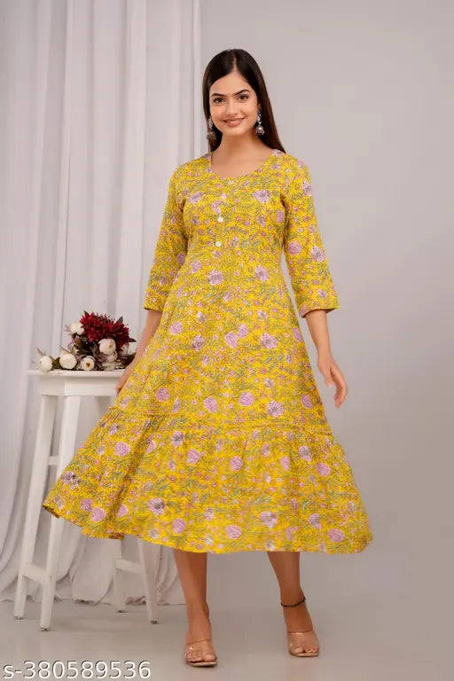 New printed anarkali Yellow gown