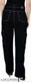 Baggy Jeans,UDHATIKRAMAN Straight Fit Black Cargo Pant For Girls/Ladies/Women.