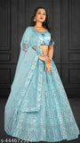 Amazing Sky Blue Color Embroidered Net Semi-Stitched Lehenga & Unstitched Blouse With Dupatta by "Gopinath Enterprise"