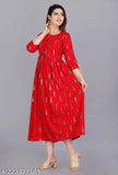 classical fashionable woman,s read Anarkali kurti with button