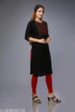 Black & Colourful Woman's Reyon Embroidered Straight Kurti