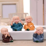 4-Piece Laughing Buddha Monk Doll Set - Multicolor Resin Ornaments for Home, Office, and Car Decoration (Polyresin, Multicolor)