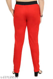 Alarm Red Women's 100% Cotton Plain/Solid Pyjama/Joggers/Track Pants for Sleepwear, Lounge Wear, Gym, Sports, Workout and Yoga with Side Pockets