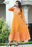 Kushi Design Women's Orange Ethnic Embroidered & Printed Anarkali Kurta