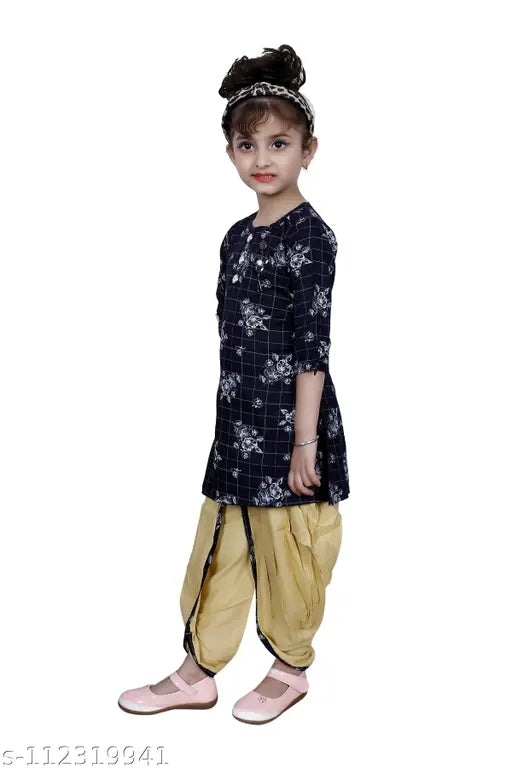 Hariyal Creation Kids Party/Festive Navy Blue Designer Checked Patiala Suit For Girls