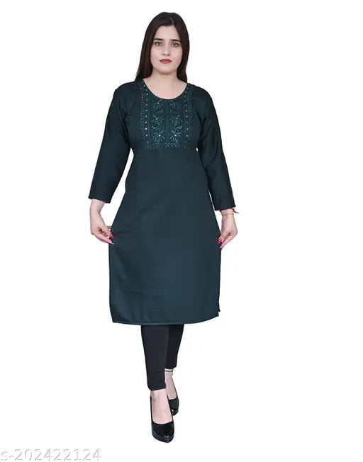 Ojasvi Women Woolen Embroidered A-Line Kurtis