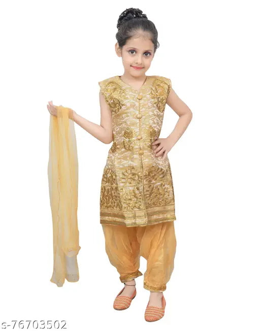 RK Collection Kids Party/Festive Green Designer Embroidery Patiala Suit For Girls