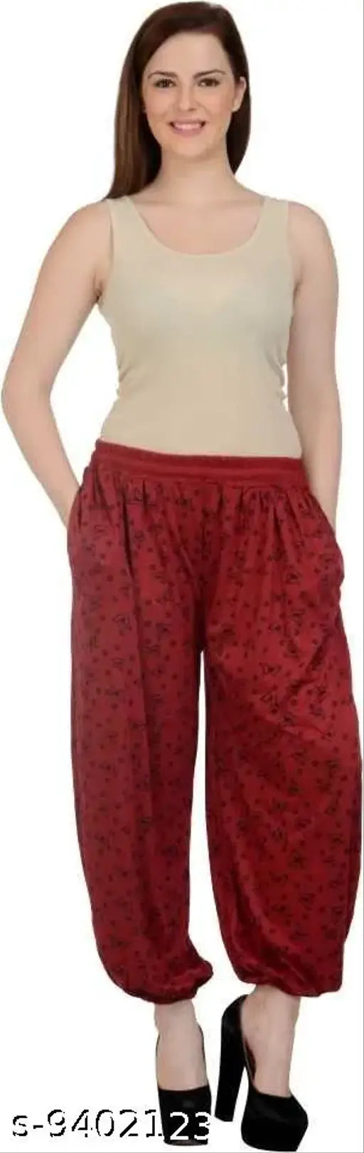 Uzmano Women's Printed Maroon_Yellow Harem Pants (Pack Of 2)