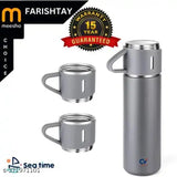 FARISHTAYStainless Steel Vacuum Flask Set with 3 Steel Cups Combo for Coffee Hot Drink and Cold Water Flask Ideal Gifting Travel Friendly Latest Flask Bottle. 500ml