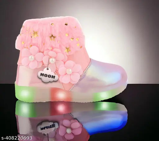 Light-weight Cute Beautiful Party wear and daily use Boots for Summer and Winter with Led Light, (Bachoo ke shoos) Age 1-10 Years Pink