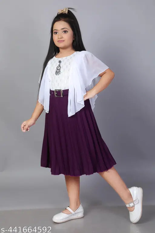 Trendy Pleated Frock For Girls Stylish Chiffon Poncho Party Dress With Belt For Kids