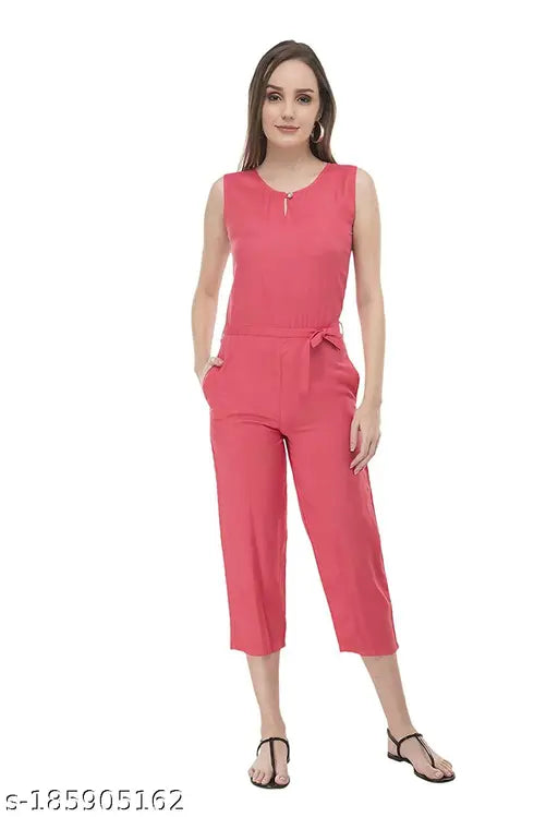 Women Casual Solid Sleeveless Full Length Crepe Jumpsuit