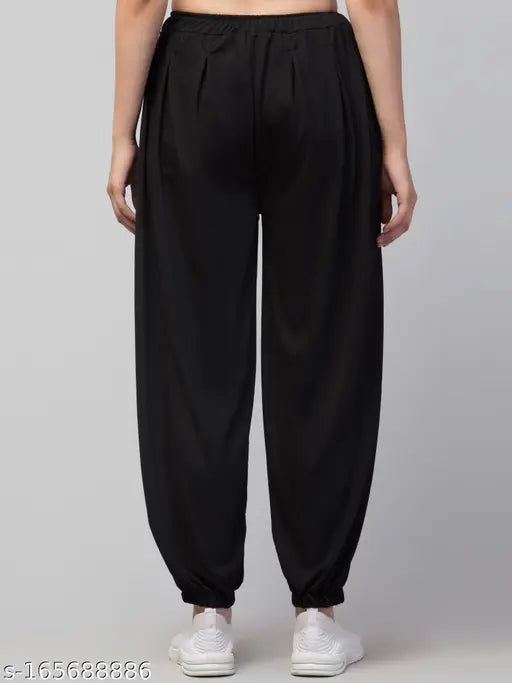 Women Regular Fit Black Blend Trousers Solid Viscose Women Harem Pants