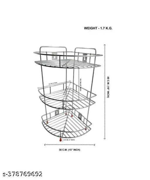 Kitchenify Stainless Steel Multipurpose Storage Corner Rack Stand/Shelf Kitchen Rack, (Silver)