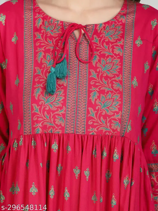 womens rayon printed long kurta