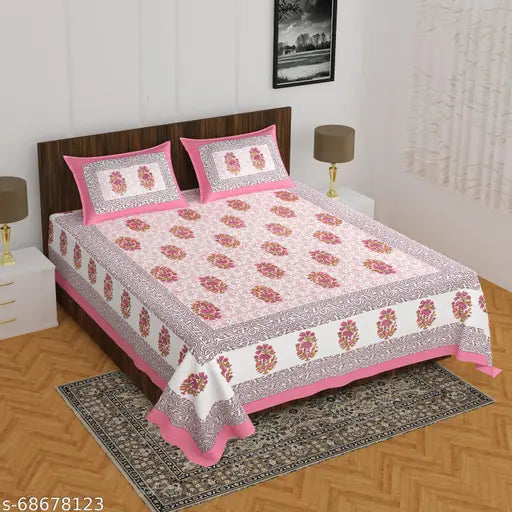 Home@shop 144 TC Cotton Double Jaipuri Prints Bedsheet