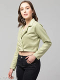 Green-Double-Breasted Casual Suede Blazer