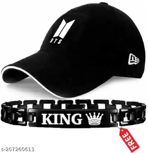 Men's BTS Adjustable Strap Cloth Summer and Sports With King Bracelet (Black , Free Size )