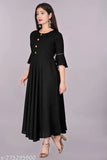 Amazing Latest Fashion Women's Solid Round Flared Bell Sleeves Kurti (Black)