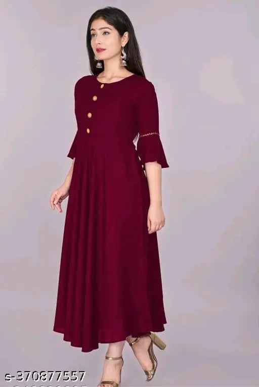 Ultra Fashion Women's Solid Flared Kurti (Maroon)