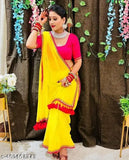 Krish Fashion Georgette Saree, Lemon Yellow Georgette Saree, Georgette Saree, Georgette Saree for Special Occasions