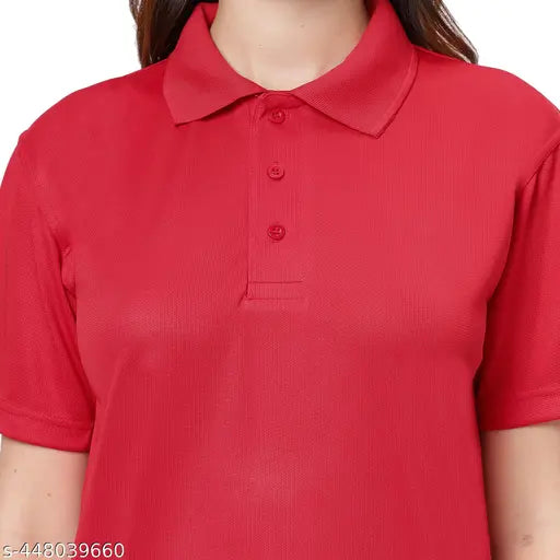 MAHANANDI'S Polo T-Shirt for Women Plain T-Shirt,Casual T-Shirt,Loose Fit T-Shirt, Women Tees,Plain T-Shirt for Women ( Red )