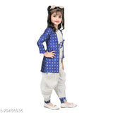 Hariyal Creation Kids Party/Festive Designer White Checked Kurta Salwar with Coti Suit For Girls