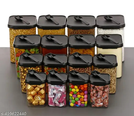 Pack of 16 Containers and Jars for Kitchen Storage Fridge Storage and Masala Spices Condiments Cereals Cookies DryFruits Fryums Etc. Storage Containers and Jars- 1400ml-900ml-650ml-350ml